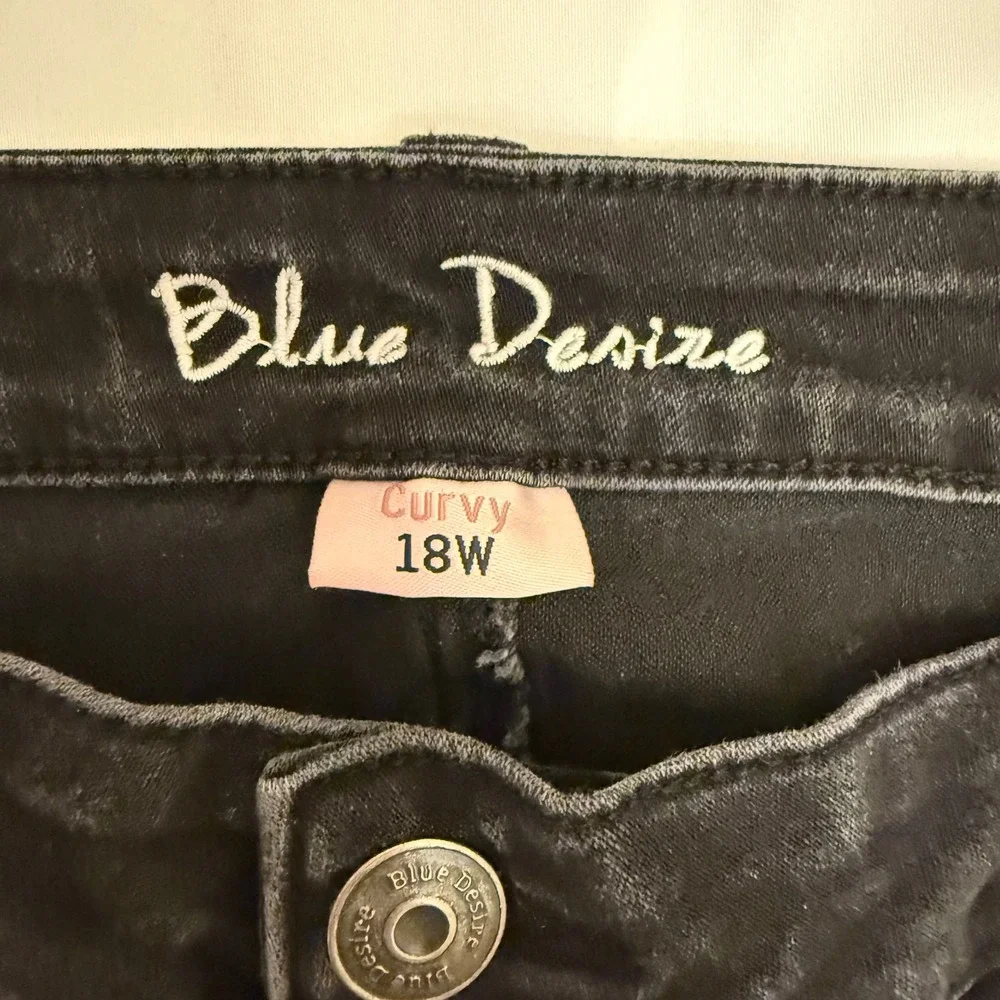 Blue Desire Curvy Black Denim Shorts White Side Stripe Womens 18W